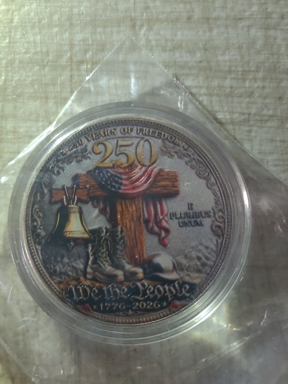 Commemorative 250th Anniversary Patriotic Coin — Red, Blue, Gold